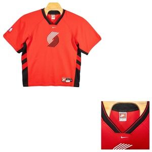 Vtg Nike Portland Trail Blazers Red Warm Up‎ Shooting Shirt Size L Center Swoosh